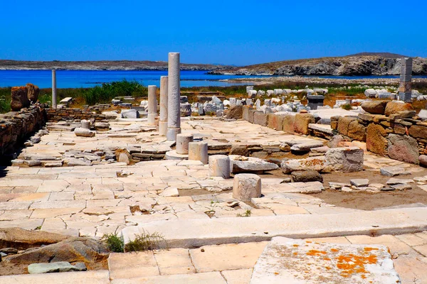 Vista Antiga Ágora Cidade Arqueológica Delos Island Perto Mykonos Bela — Fotografia de Stock