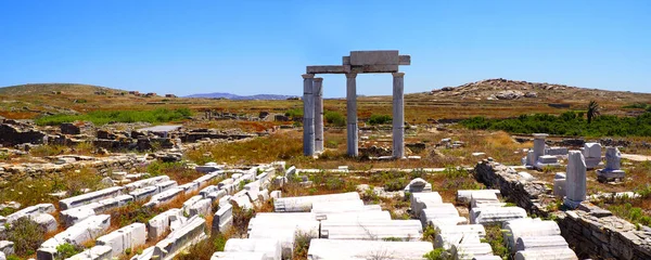 Magnífica Vista Panorámica Del Templo Apolo Isla Delos Cerca Mykonos —  Fotos de Stock