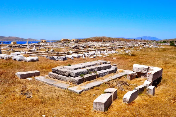 Vista Templo Apollon Cidade Arqueológica Delos Island Perto Mykonos Bela — Fotografia de Stock
