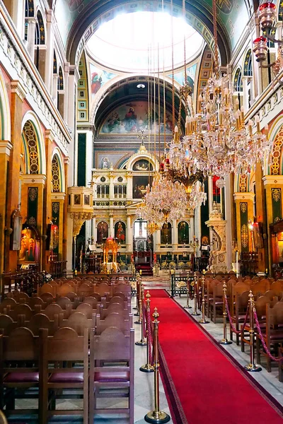 중심부에 키클라데스 제도의 수도인 무폴리 중앙에 니콜라스 교회의 — 스톡 사진
