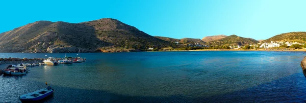 stock image superb panoramic view of the small fishing port of Galissas, on Syros, famous Greek island of the Cyclades archipelago in the heart of the Aegean Sea