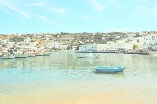 Antigua Vista Colores Antiguos Del Antiguo Puerto Mykonos Grecia Hermosa —  Fotos de Stock