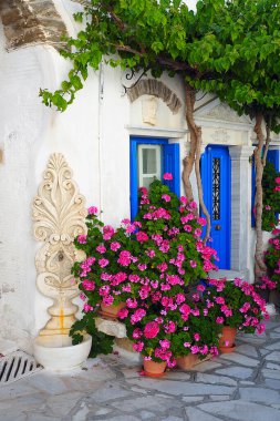 Tinos adasındaki beyaz mermer işçilerden oluşan sevimli bir köy olan Pyrgos 'un sokaklarında yürürken Ege Denizi' nin göbeğinde susuzluğunuzu bu güzel çiçek çeşmesinde giderebilirsiniz.