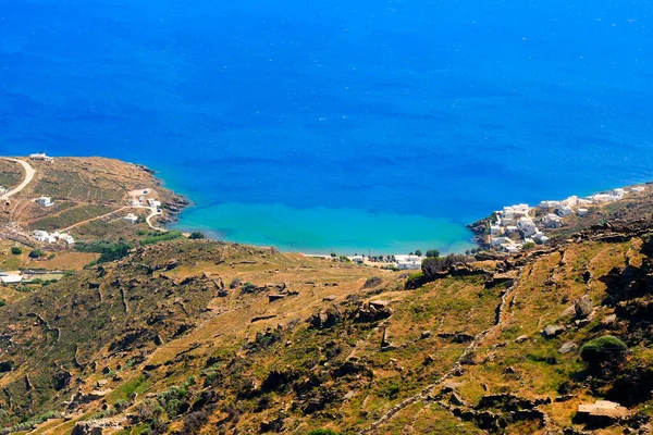 Widok Plażę Giannaki Wyspie Tinos Grecja Archipelagu Cyklady Samym Sercu — Zdjęcie stockowe
