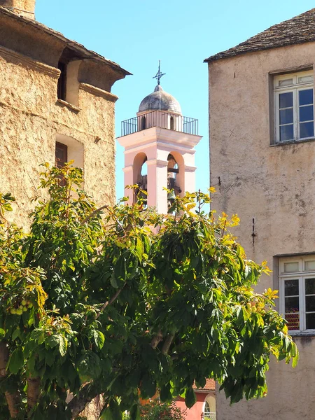 Klocktorn Kyrkan Corte Tidigare Huvudstad Korsika Smeknamnet Skönhet Det Århundradet — Stockfoto