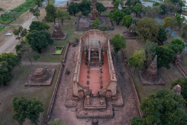 Aerial view of temples in the province of Ayutthaya Ayutthaya Historical Park Thailand