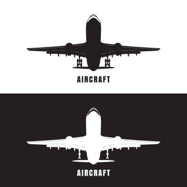 Uçak silueti simgesi, siyah ve beyaz. Vektör illüstrasyonu