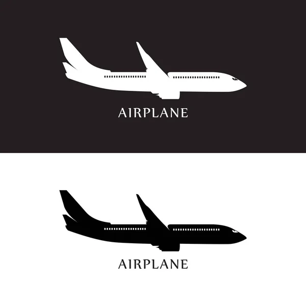 Ikona Sylwetki Samolotu Czarno Białym Ilustracja Wektora — Wektor stockowy