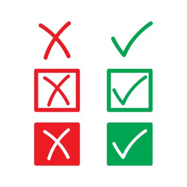 Basit simge seti, yeşil onay işareti ve kırmızı haç.