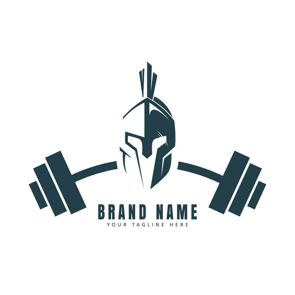 Šablona Loga Spartanové Přilbě Barbell Designu Fitness Gym Logo — Stockový vektor