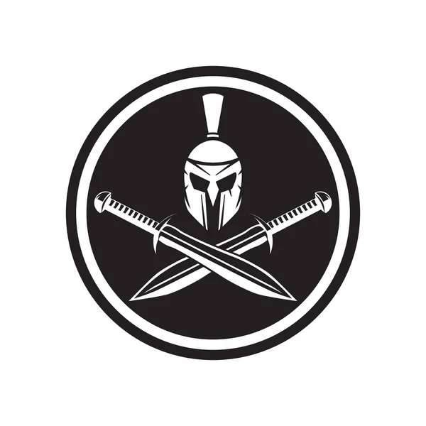 Capacete Espartano Espadas Cruzadas Isolado Sobre Fundo Branco Ilustração Vetorial — Vetor de Stock