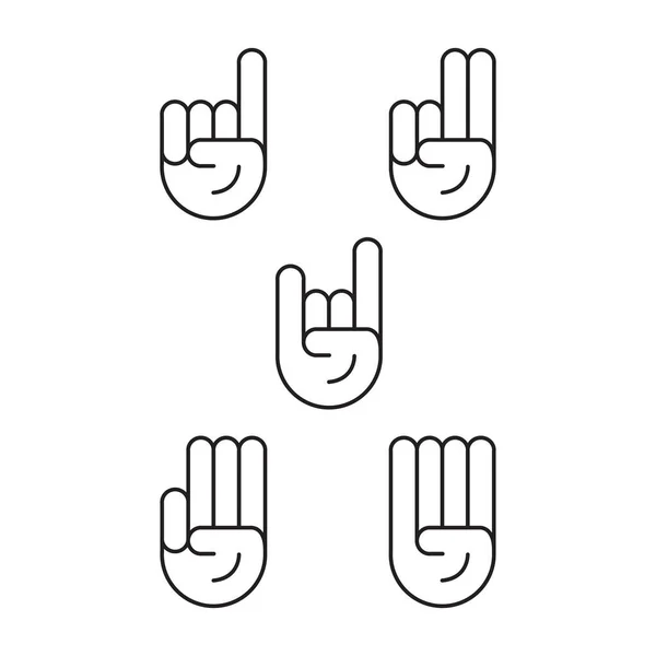 Cartoon Finger Sign Icon Shows Number One Four Line Art — Stock Vector