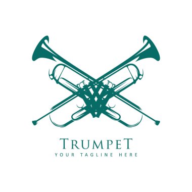 İki çapraz trompetin gösterimi. Trompet vektör logosu.