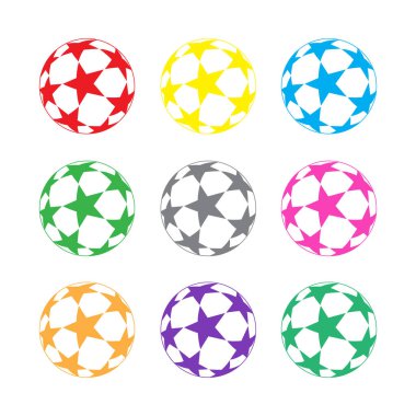 Vektör futbol topu yıldızları deri renk seti.