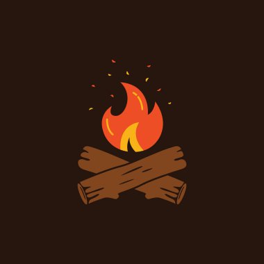 vektör yanan odun. Şenlik ateşi simgesi logosu. Şenlik gecesi.