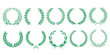 Green wreaths for awards set, achievements, coats of arms, nobility. Vector illustration. clipart