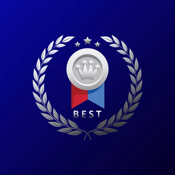 Icône Médaille Argent Avec Ruban Rouge Bleu Illustration Vectorielle Médaillée — Image vectorielle