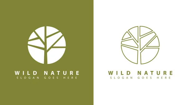 Çember uzay tarzında ağaç logosu tasarımı. Çevre Yeşil Organik Bitki Logosu simgesi. vektör illüstrasyonu