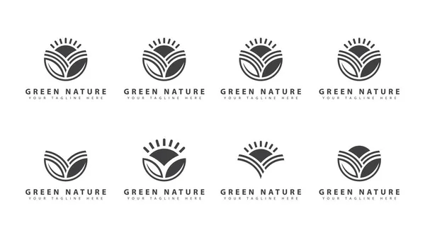 Conjunto Silhueta Logotipo Ícone Agricultura Belo Logotipo Natureza Com Estilo — Vetor de Stock