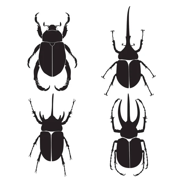 Horn Beetle Silhouette Vector Set Flying Insects Wildlife — Stock Vector
