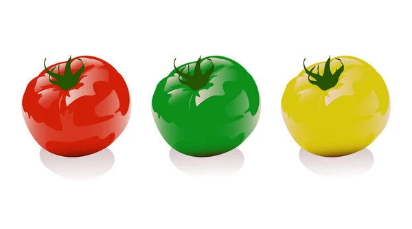 Conception Vectorielle Tomate Rouge Jaune Verte Concept Créatif Tomate Isolé — Image vectorielle