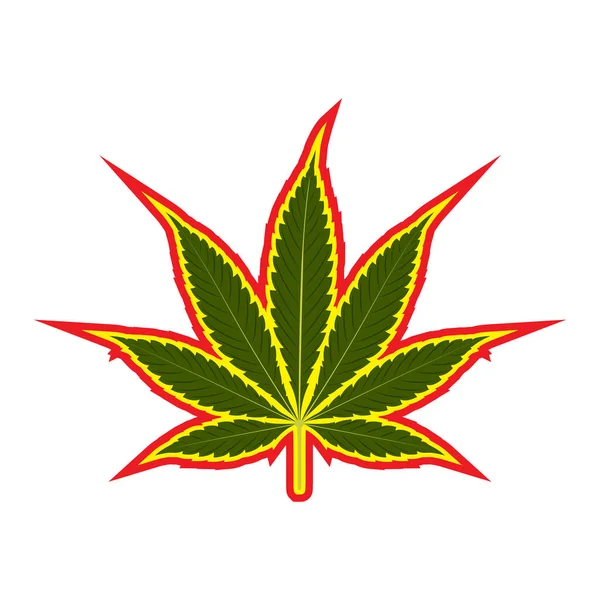 Wektorowa Ilustracja Czerwonego Żółtego Zielonego Liścia Rasty Liść Marihuany Znak — Wektor stockowy