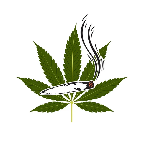 Cannabis Daun Dan Ikon Rokok Ilustrasi Vektor - Stok Vektor