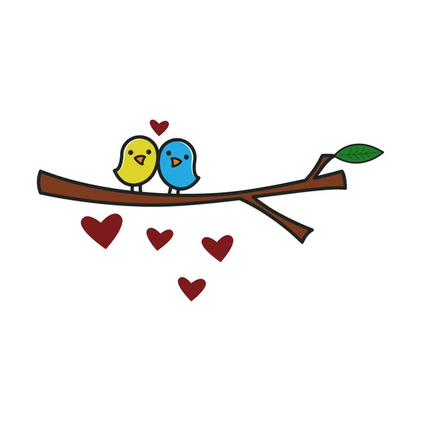 Zwei Vögel Auf Einem Zweig Niedlichen Cartoon Stil Vektorillustration — Stockvektor