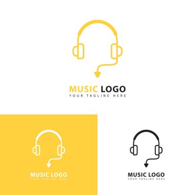 Kulaklık logosu tasarım şablonu. Grafik sanatıyla müzik dengeleyicisi. Müzik akışı.