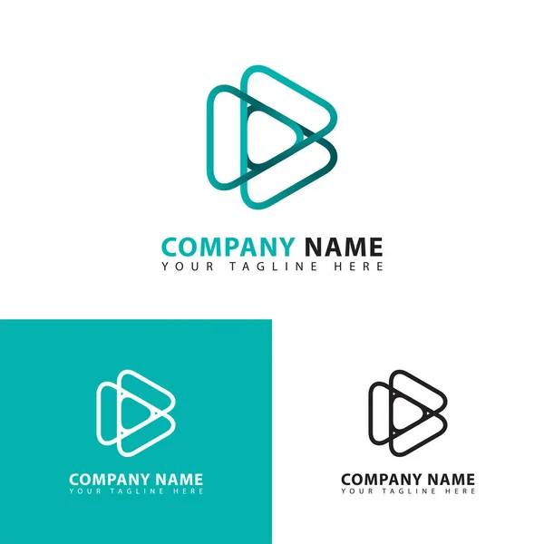 Creative Play Media Logo Design Template Mit Linienzeichnung Play Taste — Stockvektor