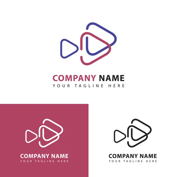 Creative Play Media Logo Design Template Com Arte Linha Ícone — Vetor de Stock
