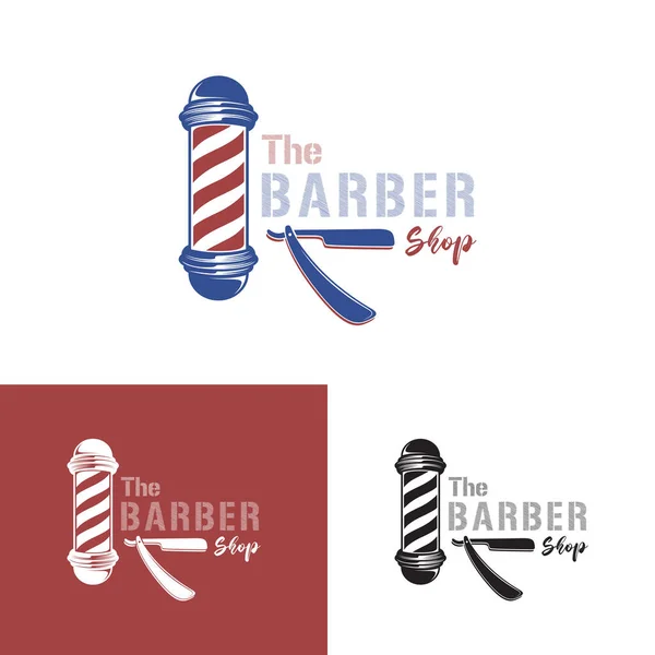 Klasik berber dükkanı logosu tasarımı, berber direği tabelasıyla tıraş olma..