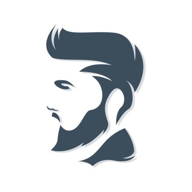 Berber dükkanı ikonu logosu, hippi kafalı saç modeli..