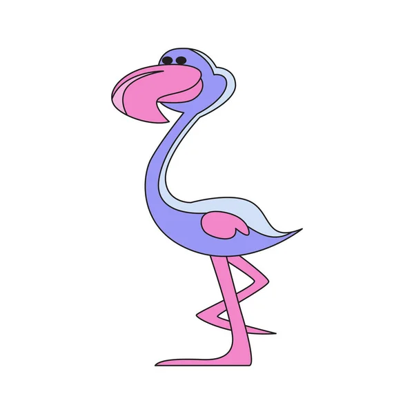 Roztomilé Kreslené Flamingo Stojící Vektorové Ilustrace Izolované Bílém Pozadí — Stockový vektor
