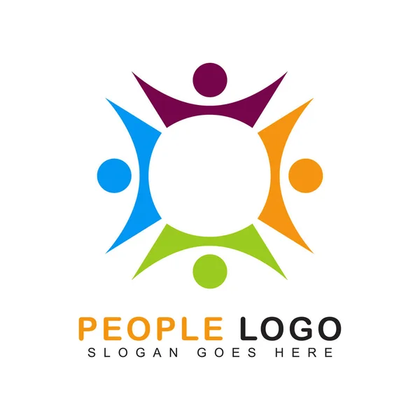 Gente Colorida Abstracta Cogida Mano Vector Logotipo Diseño Plantilla Signo — Vector de stock