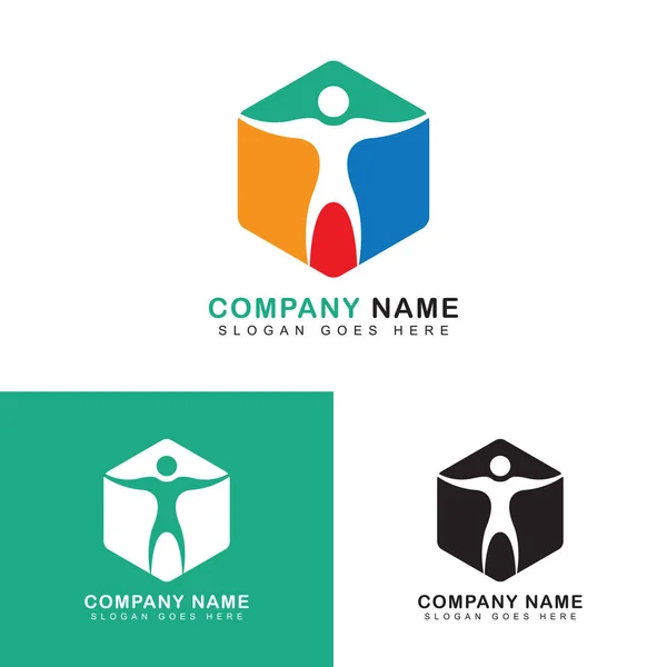 Bildungszentrum Logo Design Konzept Führungskraft Mann Abstrakte Quadratische Zeichen — Stockvektor
