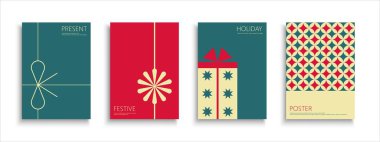 Set of holiday backgrounds, templates, placards, brochures, banners, flyers and etc. Stylish greeting postcards, posters, invitation, covers - gift box design. Creative festive cards.
