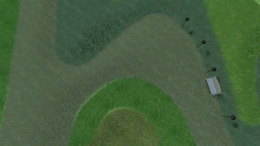 Modern peyzaj mimarisinin 3 boyutlu çizimi. Peyzaj tasarımının arkaplan bilgisayarı. Farklı çim yüzeylerinin düz çizgilerle karşıt bileşimi.