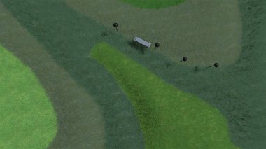 Modern peyzaj mimarisinin 3 boyutlu çizimi. Peyzaj tasarımının arkaplan bilgisayarı. Farklı çim yüzeylerinin düz çizgilerle karşıt bileşimi.