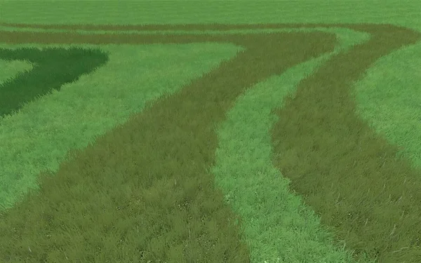 現代の景観建築の3Dイラスト 風景デザインの背景コンピュータレンダリング 滑らかな線で異なる芝生の表面のコントラスト組成 — ストック写真