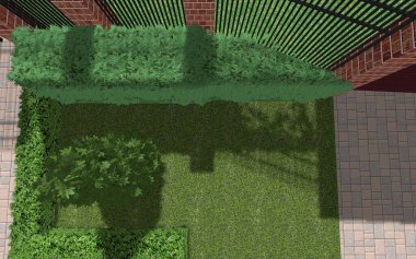 Park alanının 3D peyzaj tasarımı. Bölgenin peyzaj planlaması. Kentsel alanların geliştirilmesi için bileşik çözümlerin bilgisayar görselleştirmesi.