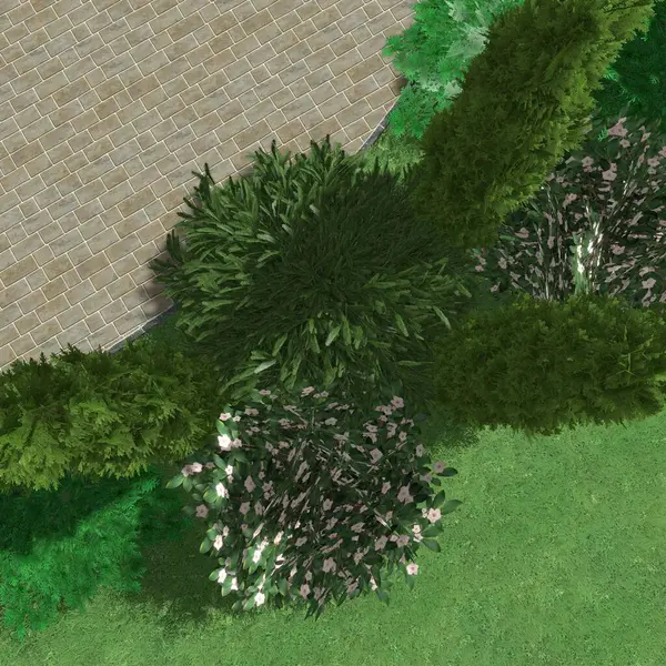 Park alanının 3D peyzaj tasarımı. Bölgenin peyzaj planlaması. Kentsel alanların geliştirilmesi için bileşik çözümlerin bilgisayar görselleştirmesi.