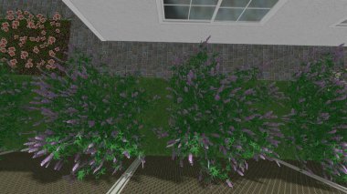 Memleketin peyzaj tasarımının 3 boyutlu görüntüsü. Bölgenin peyzajı. Birleşik peyzaj ve peyzaj çözümlerinin bilgisayar görselleştirmesi.