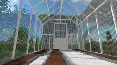 Memleketin peyzaj tasarımının 3 boyutlu görüntüsü. Bölgenin peyzajı. Birleşik peyzaj ve peyzaj çözümlerinin bilgisayar görselleştirmesi.