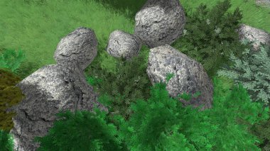 Memleketin peyzaj tasarımının 3 boyutlu görüntüsü. Bölgenin peyzajı. Birleşik peyzaj ve peyzaj çözümlerinin bilgisayar görselleştirmesi.