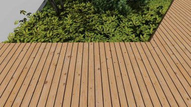 Memleketin peyzaj tasarımının 3 boyutlu görüntüsü. Bölgenin peyzajı. Birleşik peyzaj ve peyzaj çözümlerinin bilgisayar görselleştirmesi.