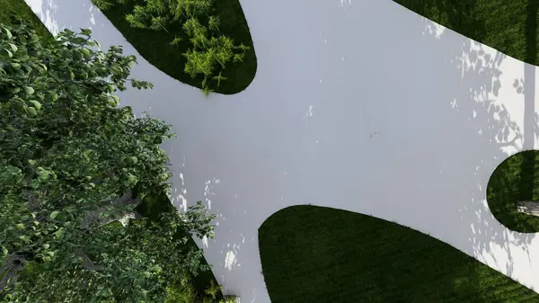 Memleketin peyzaj tasarımının 3 boyutlu görüntüsü. Bölgenin peyzajı. Birleşik peyzaj ve peyzaj çözümlerinin bilgisayar görselleştirmesi.