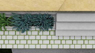 Memleketin peyzaj tasarımının 3 boyutlu görüntüsü. Bölgenin peyzajı. Birleşik peyzaj ve peyzaj çözümlerinin bilgisayar görselleştirmesi.