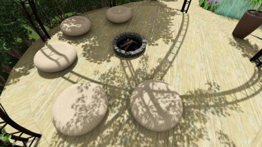 Memleketin peyzaj tasarımının 3 boyutlu görüntüsü. Bölgenin peyzajı. Birleşik peyzaj ve peyzaj çözümlerinin bilgisayar görselleştirmesi