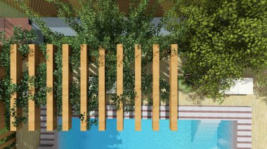 Memleketin peyzaj tasarımının 3 boyutlu görüntüsü. Bölgenin peyzajı. Birleşik peyzaj ve peyzaj çözümlerinin bilgisayar görselleştirmesi